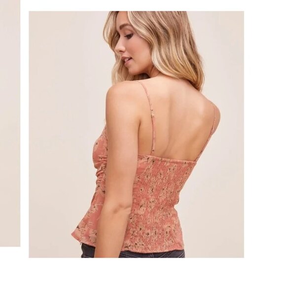 REVOLVE -ASTR -THE LABEL Ruffled Shirred Clay Floral Cami Top Size L - Picture 3 of 16